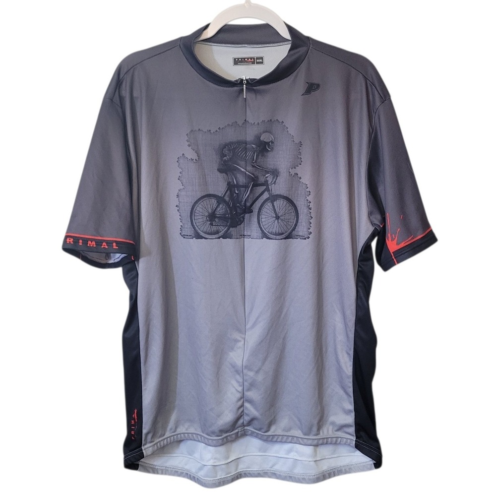 Primal Wear Mens Skeleton Bicycle Cycling Jersey Grey XXXL 3XL Quarter Zip A703